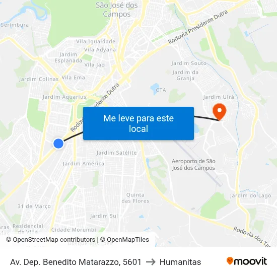 Av. Dep. Benedito Matarazzo, 5601 to Humanitas map