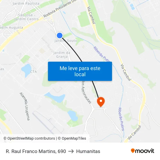 R. Raul Franco Martins, 690 to Humanitas map