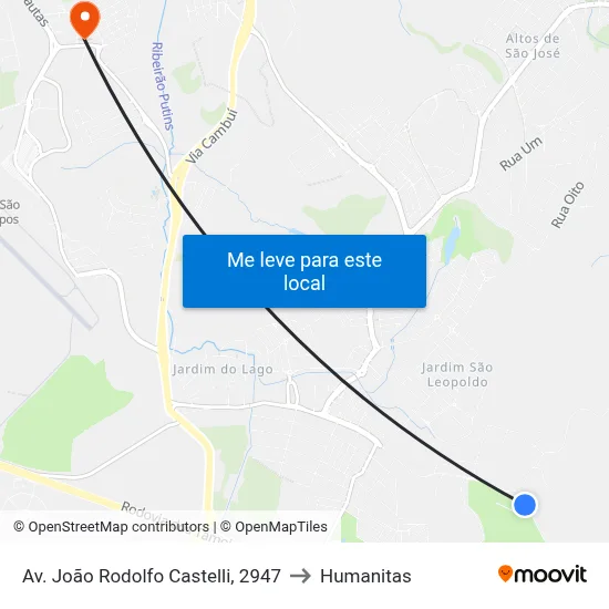 Av. João Rodolfo Castelli, 2947 to Humanitas map
