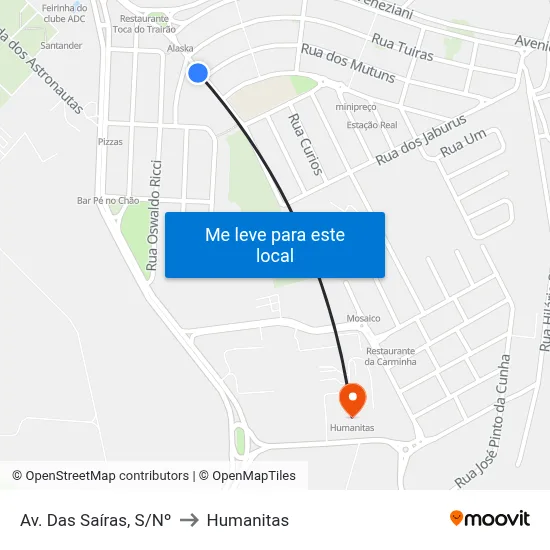 Av. Das Saíras, S/Nº to Humanitas map