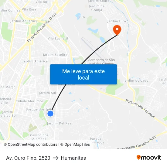 Av. Ouro Fino, 2520 to Humanitas map