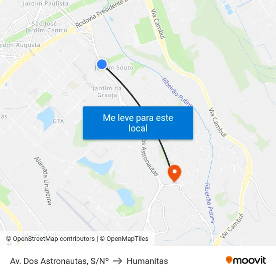 Av. Dos Astronautas, S/Nº to Humanitas map