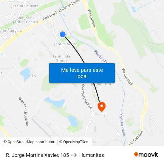 R. Jorge Martins Xavier, 185 to Humanitas map