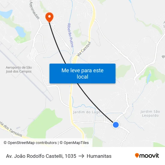 Av. João Rodolfo Castelli, 1035 to Humanitas map