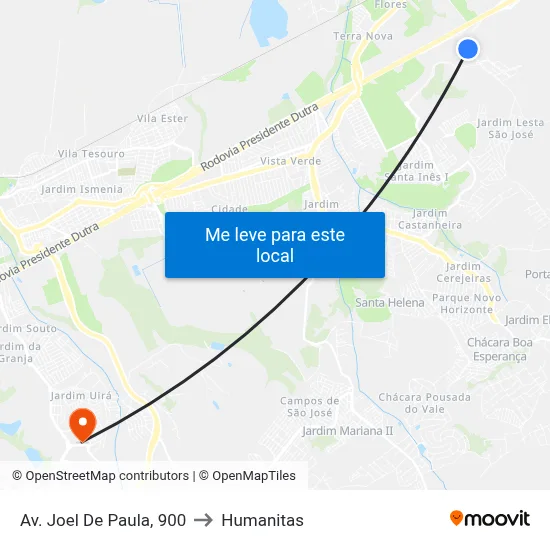 Av. Joel De Paula, 900 to Humanitas map