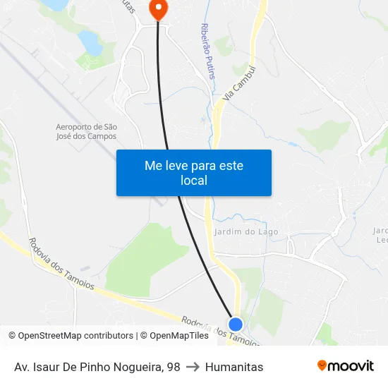 Av. Isaur De Pinho Nogueira, 98 to Humanitas map