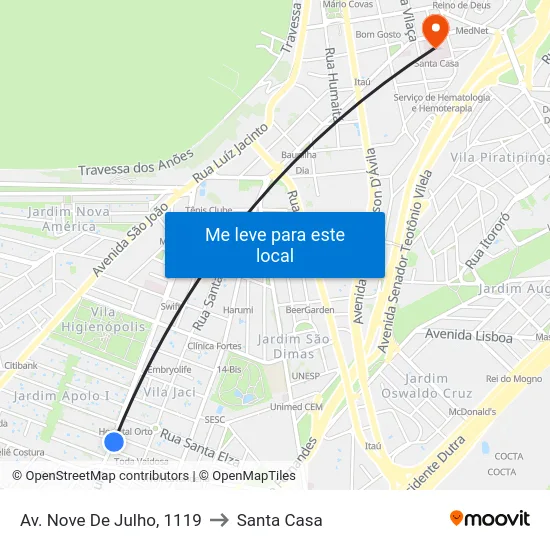 Av. Nove De Julho, 1119 to Santa Casa map