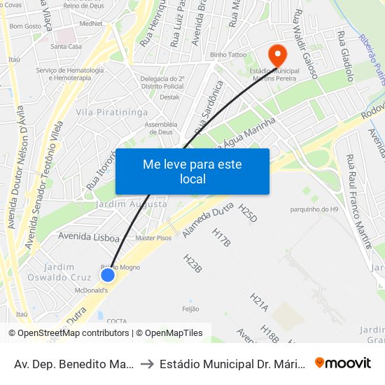 Av. Dep. Benedito Matarazzo, 9403 to Estádio Municipal Dr. Mário Martins Pereira map