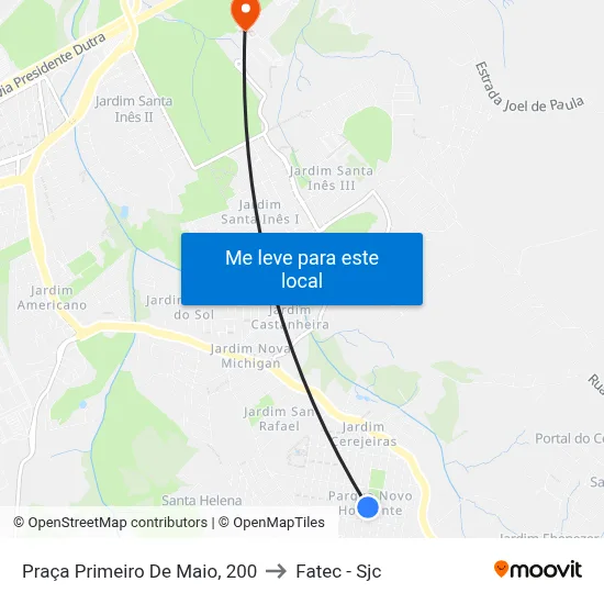 Praça Primeiro De Maio, 200 to Fatec - Sjc map