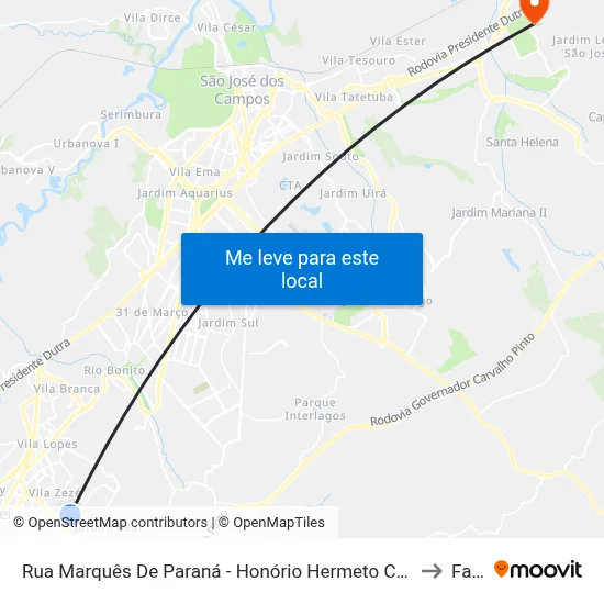 Rua Marquês De Paraná - Honório Hermeto Carneiro Leão Zona Preferencial 01 - Zap 1 Jacareí - São Paulo 12312 Brasil to Fatec - Sjc map