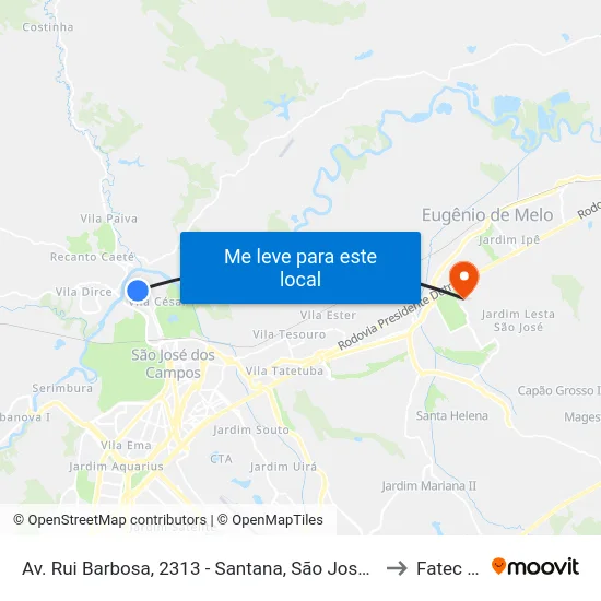 Av. Rui Barbosa, 2313 - Santana, São José Dos Campos to Fatec - Sjc map