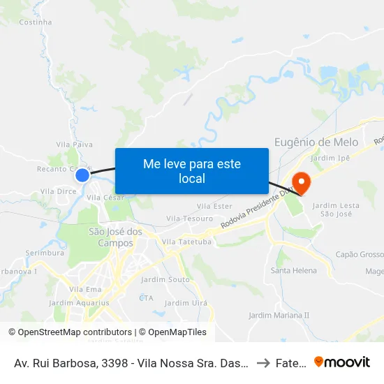 Av. Rui Barbosa, 3398 - Vila Nossa Sra. Das Gracas, São José Dos Campos to Fatec - Sjc map