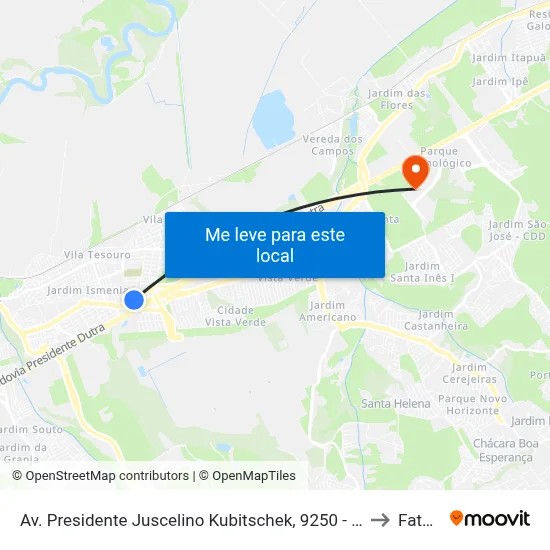 Av. Presidente Juscelino Kubitschek, 9250 - Vila Tatetuba, São José Dos Campos to Fatec - Sjc map