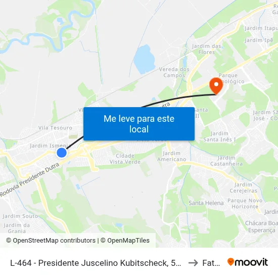 L-464 - Presidente Juscelino Kubitscheck, 5412 - Vila Tatetuba, São José Dos Campos to Fatec - Sjc map