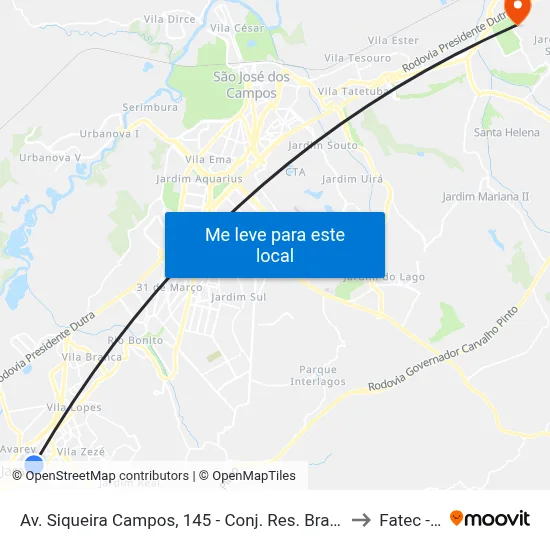 Av. Siqueira Campos, 145 - Conj. Res. Brasilia, Jacareí to Fatec - Sjc map