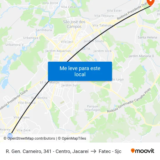 R. Gen. Carneiro, 341 - Centro, Jacareí to Fatec - Sjc map