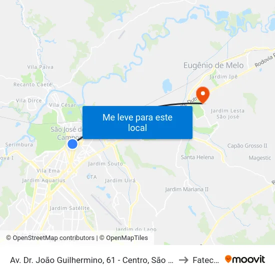 Av. Dr. João Guilhermino, 61 - Centro, São José Dos Campos to Fatec - Sjc map