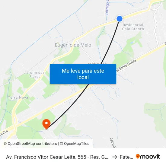 Av. Francisco Vitor Cesar Leite, 565 - Res. Galo Branco, São José Dos Campos to Fatec - Sjc map