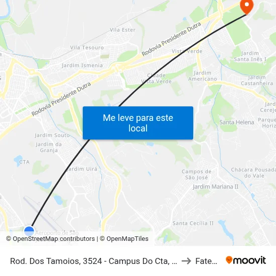 Rod. Dos Tamoios, 3524 - Campus Do Cta, São José Dos Campos to Fatec - Sjc map