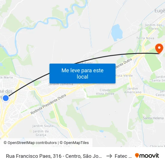 Rua Francisco Paes, 316 - Centro, São José Dos Campos to Fatec - Sjc map