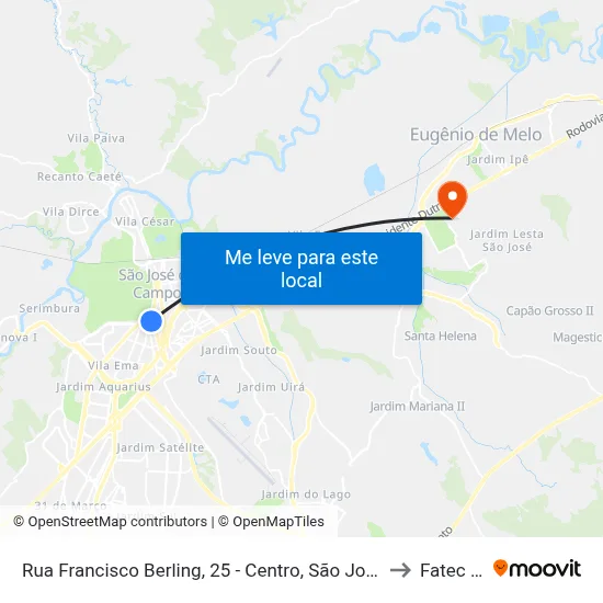 Rua Francisco Berling, 25 - Centro, São José Dos Campos to Fatec - Sjc map