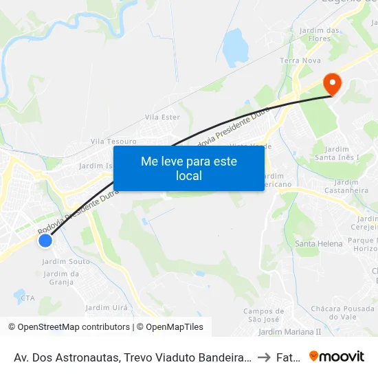 Av. Dos Astronautas, Trevo Viaduto Bandeirantes  - Campus Do Cta, São José Dos Campos to Fatec - Sjc map