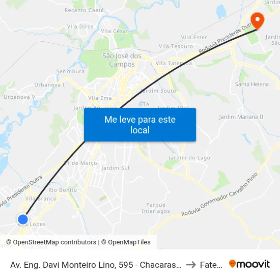 Av. Eng. Davi Monteiro Lino, 595 - Chacaras Rurais Santa Maria, Jacareí to Fatec - Sjc map