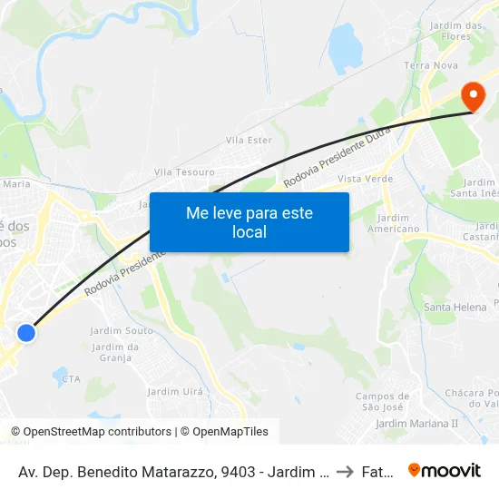 Av. Dep. Benedito Matarazzo, 9403 - Jardim Oswaldo Cruz, São José Dos Campos to Fatec - Sjc map