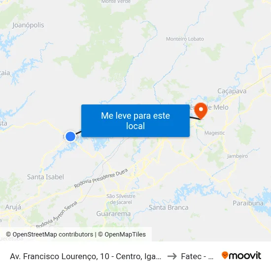 Av. Francisco Lourenço, 10 - Centro, Igaratá to Fatec - Sjc map