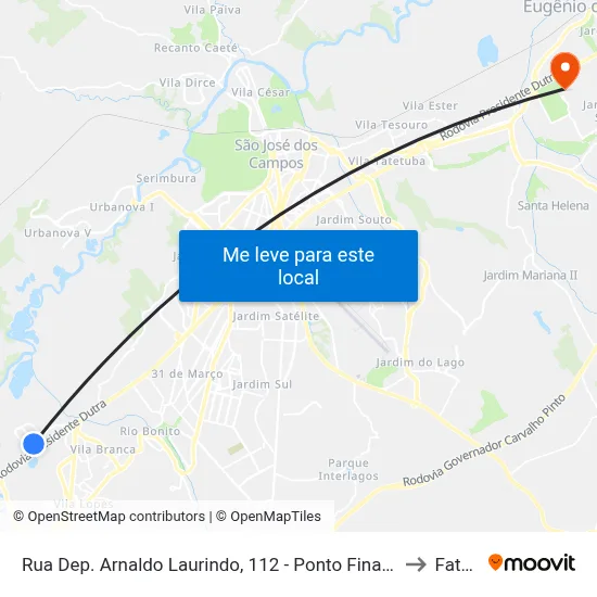 Rua Dep. Arnaldo Laurindo, 112 - Ponto Final Da Linha 5118 - Parque Meia Lua, Jacareí to Fatec - Sjc map