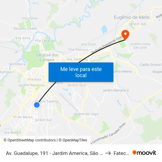 Av. Guadalupe, 191 - Jardim America, São José Dos Campos to Fatec - Sjc map