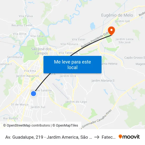 Av. Guadalupe, 219 - Jardim America, São José Dos Campos to Fatec - Sjc map