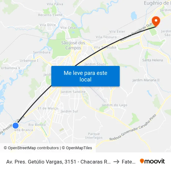 Av. Pres. Getúlio Vargas, 3151 - Chacaras Rurais Santa Maria, Jacareí to Fatec - Sjc map