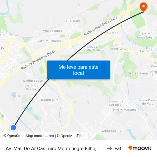 Av. Mal. Do Ar Casimiro Montenegro Filho, 1500 - Vila Sao Bento, São José Dos Campos to Fatec - Sjc map