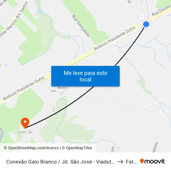 Conexão Galo Branco / Jd. São José - Viaduto Eugênio De Melo - Coqueiro, São José Dos Campos to Fatec - Sjc map