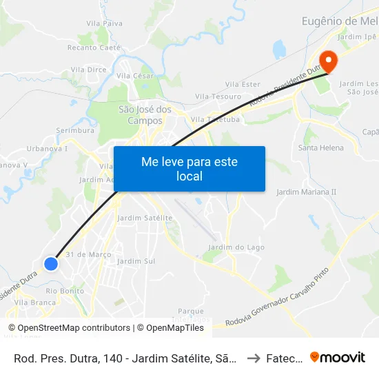 Rod. Pres. Dutra, 140 - Jardim Satélite, São José Dos Campos to Fatec - Sjc map