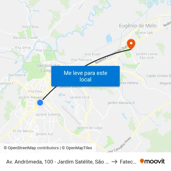 Av. Andrômeda, 100 - Jardim Satélite, São José Dos Campos to Fatec - Sjc map