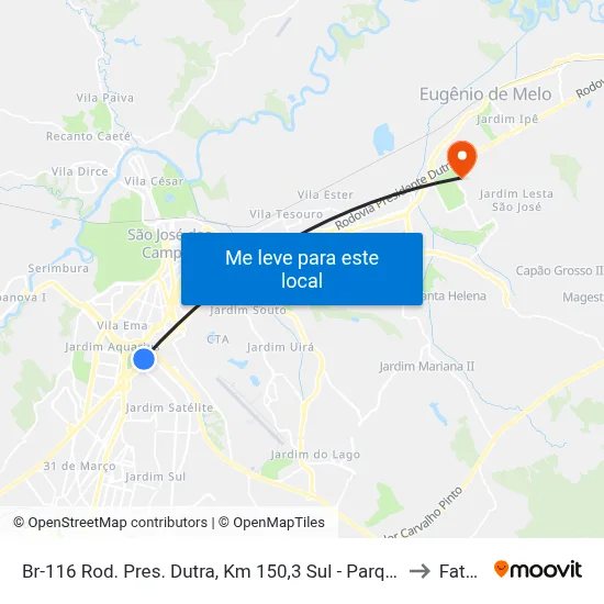 Br-116 Rod. Pres. Dutra, Km 150,3 Sul - Parque Res. Aquarius, São José Dos Campos to Fatec - Sjc map