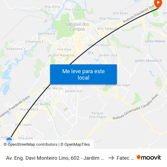Av. Eng. Davi Monteiro Lino, 602 - Jardim Mesquita, Jacareí to Fatec - Sjc map