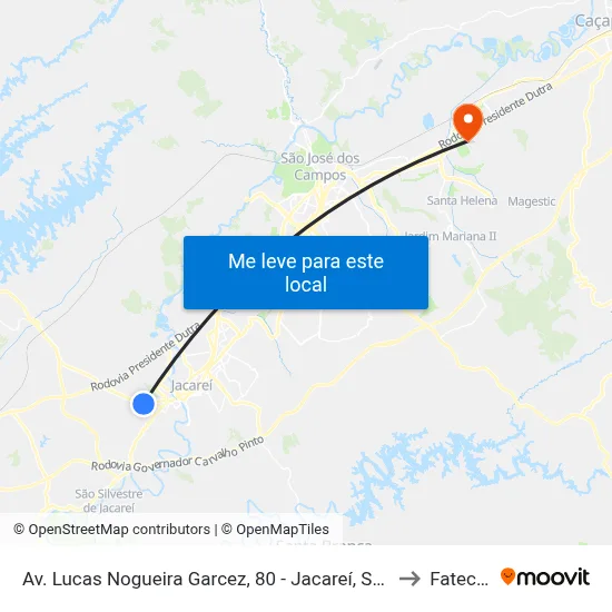 Av. Lucas Nogueira Garcez, 80 - Jacareí, Sp, 12324-000, Brasil to Fatec - Sjc map