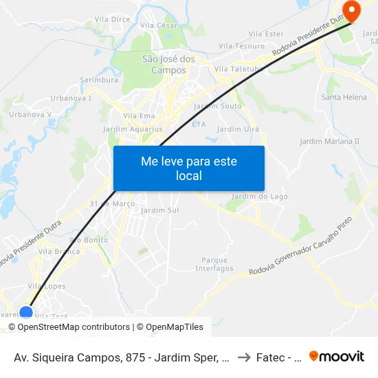 Av. Siqueira Campos, 875 - Jardim Sper, Jacareí to Fatec - Sjc map