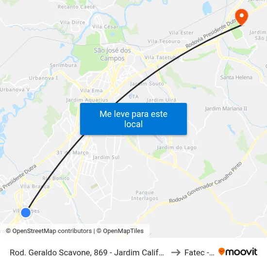 Rod. Geraldo Scavone, 869 - Jardim California, Jacareí to Fatec - Sjc map