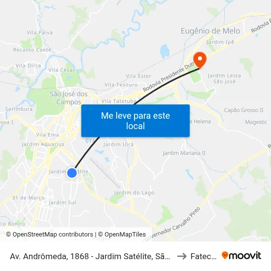 Av. Andrômeda, 1868 - Jardim Satélite, São José Dos Campos to Fatec - Sjc map
