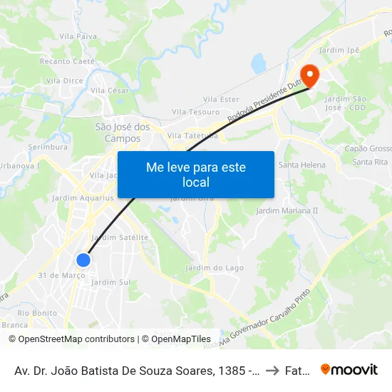 Av. Dr. João Batista De Souza Soares, 1385 - Jardim America, São José Dos Campos to Fatec - Sjc map
