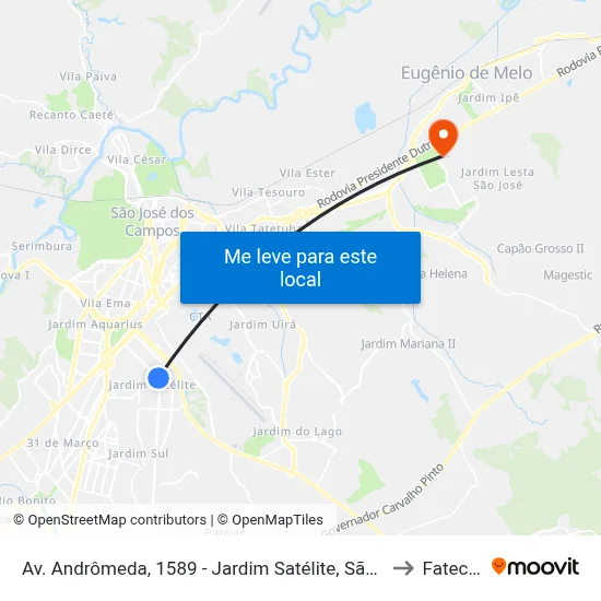 Av. Andrômeda, 1589 - Jardim Satélite, São José Dos Campos to Fatec - Sjc map