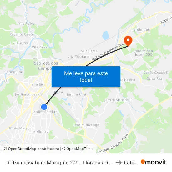 R. Tsunessaburo Makiguti, 299 - Floradas De São José, São José Dos Campos to Fatec - Sjc map