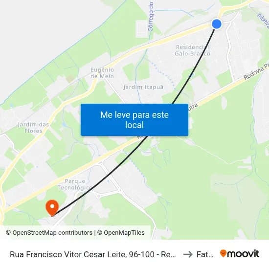 Rua Francisco Vitor Cesar Leite, 96-100 - Residencial Galo Branco, São José Dos Campos to Fatec - Sjc map