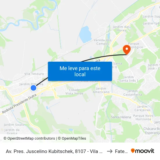 Av. Pres. Juscelino Kubitschek, 8107 - Vila Tatetuba, São José Dos Campos to Fatec - Sjc map
