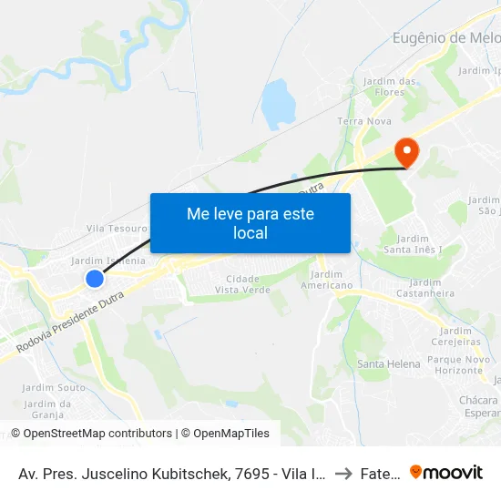 Av. Pres. Juscelino Kubitschek, 7695 - Vila Industrial, São José Dos Campos to Fatec - Sjc map