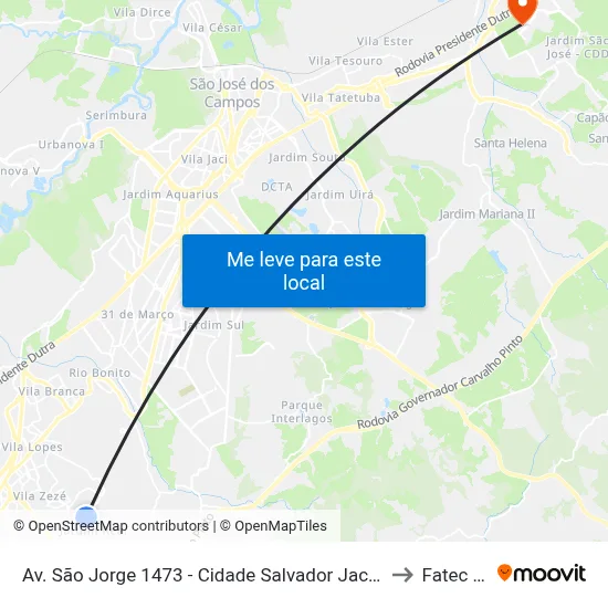 Av. São Jorge 1473 - Cidade Salvador Jacareí - SP Brasil to Fatec - Sjc map